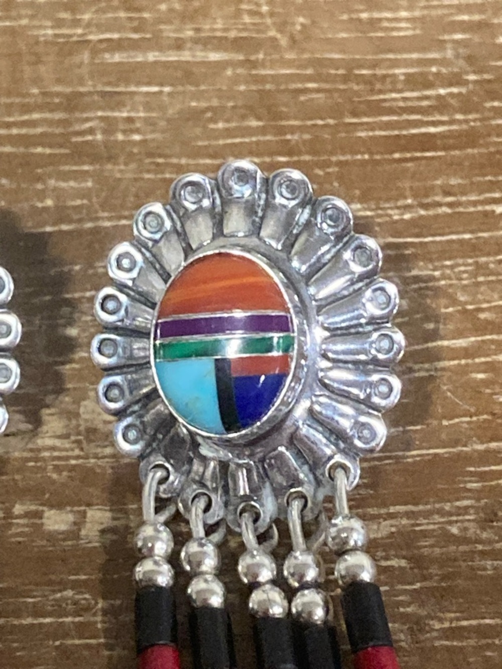 Southwestern Style Inlay Earrings QT Sterling Silver Quoc - Picture 8 of 12